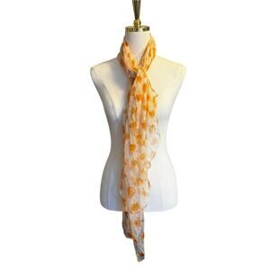 Sheer Silk Scarf Orange Floral Lightweight Wrap Shawl 56x33